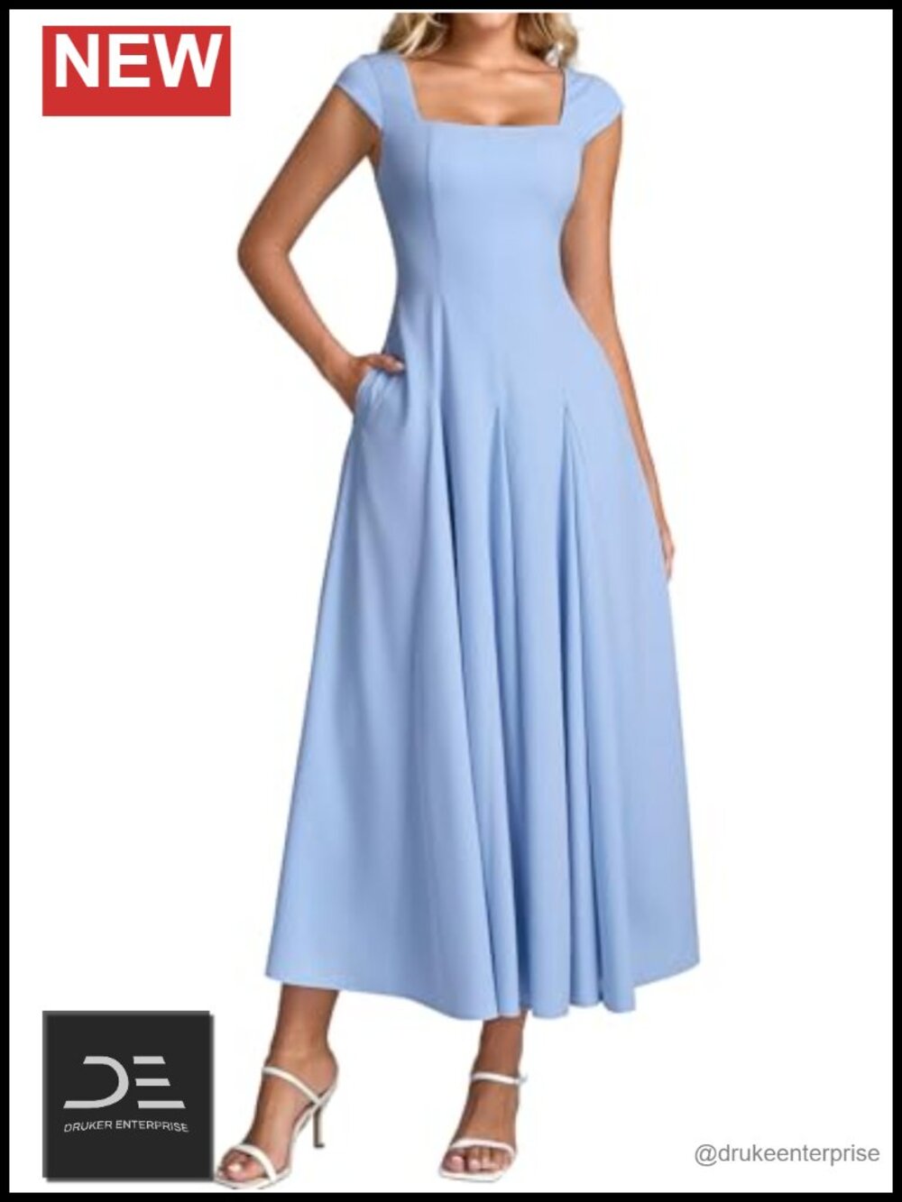 Corset Midi Square Neck Dress with Pockets